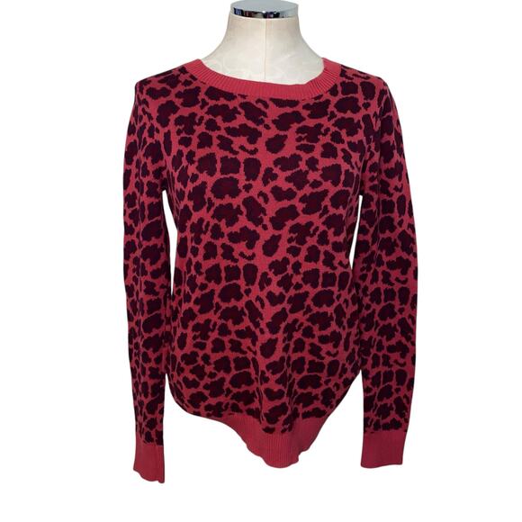 Express Red Cheetah Animal Print Long Sleeve Crewneck Pullover Sweater Size L - Picture 1 of 4